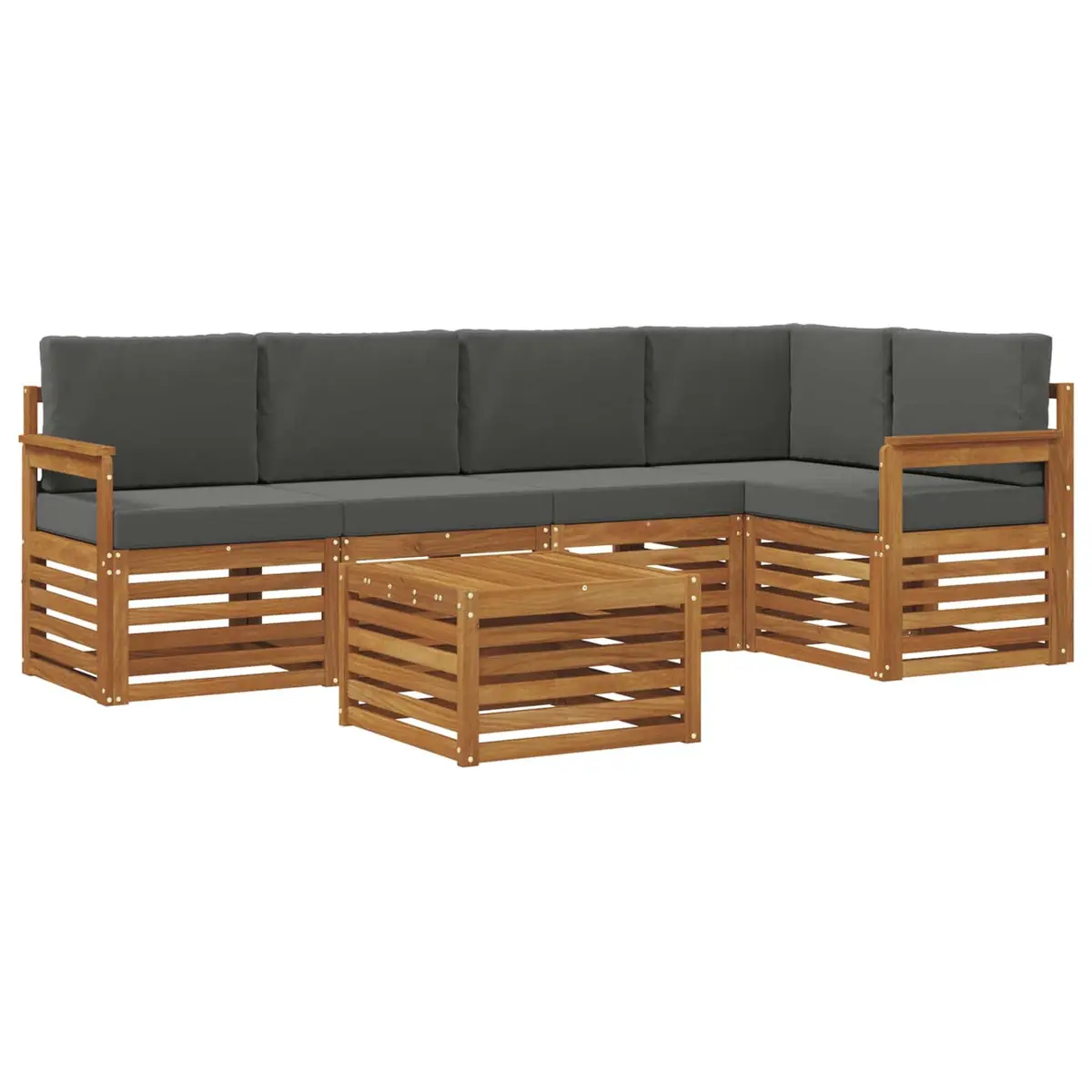 Outdoor Sectional Sofa Set Modular 6 Piece Natural Acacia Wood Anthracite