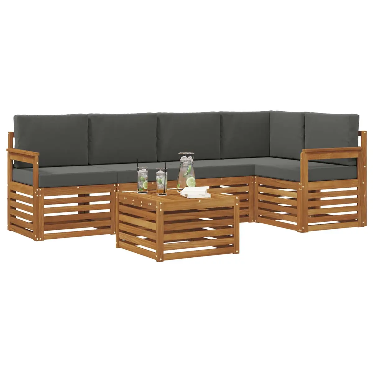 Outdoor Sectional Sofa Set Modular 6 Piece Natural Acacia Wood Anthracite