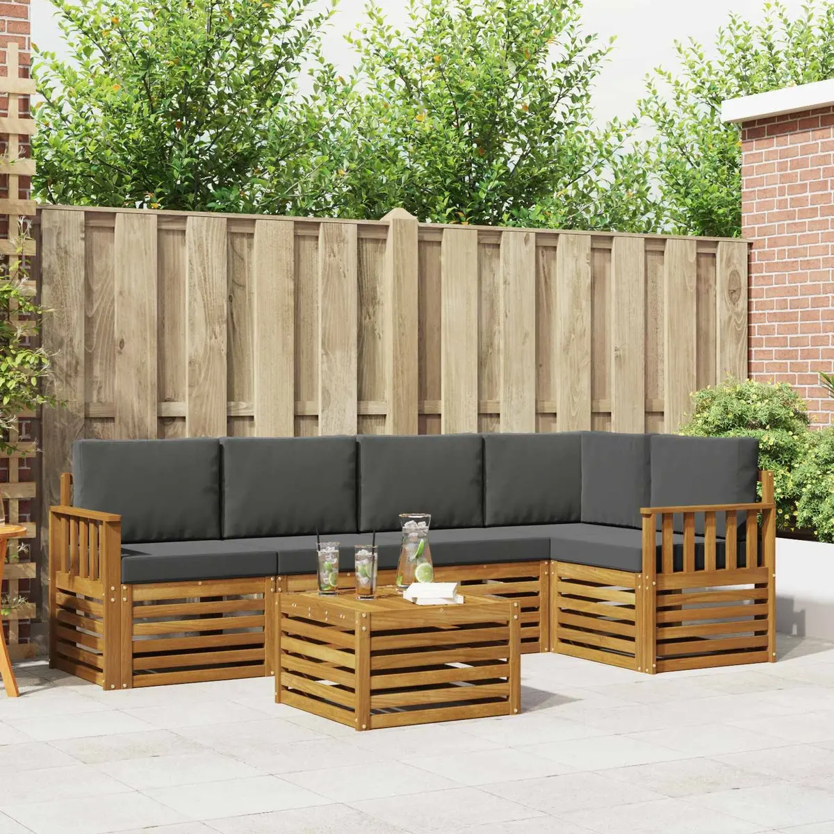 Sectional Sofa Set Modular Outdoor Furniture 6 Piece Solid Acacia Wood Cushion