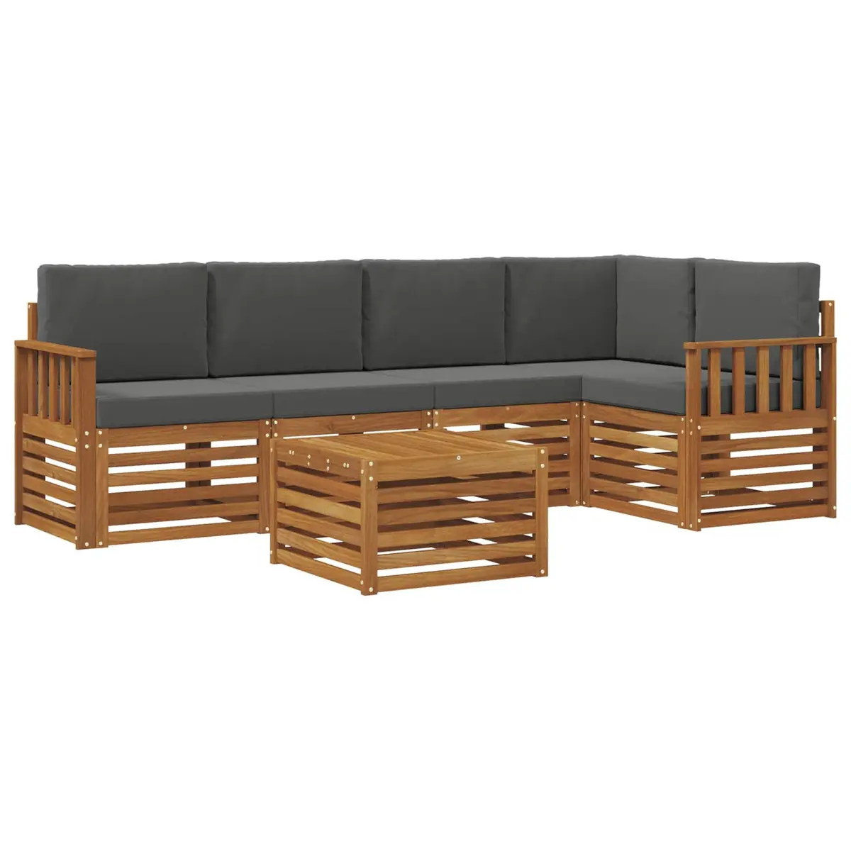 Sectional Sofa Set Modular Outdoor Furniture 6 Piece Solid Acacia Wood Cushion