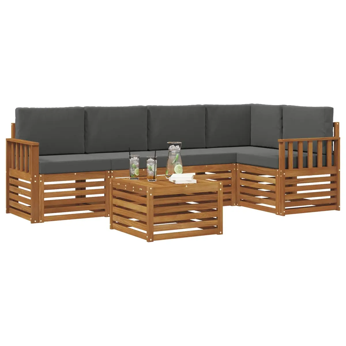 Sectional Sofa Set Modular Outdoor Furniture 6 Piece Solid Acacia Wood Cushion