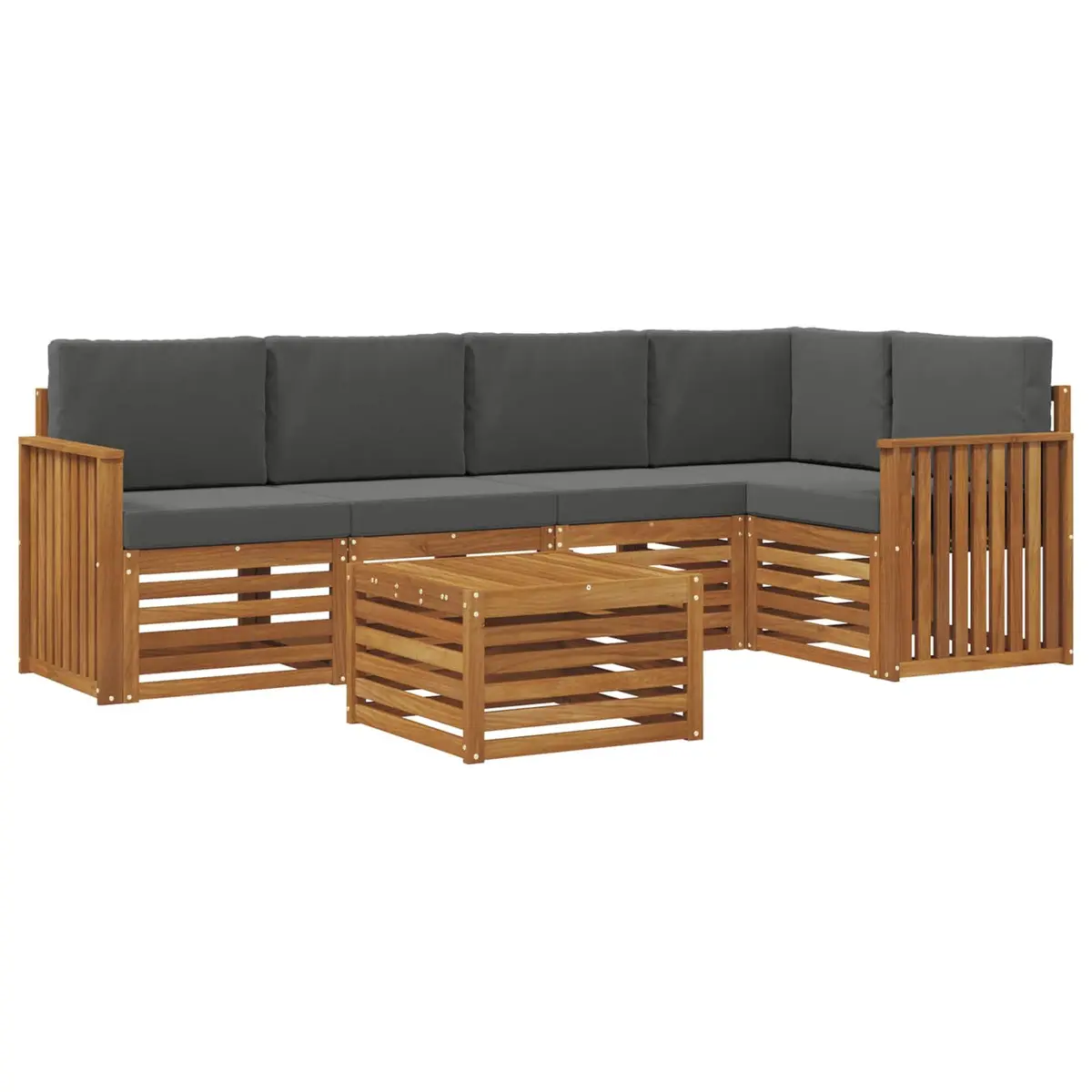 Modular Sectional Sofa Set 6 Pieces Outdoor Garden Furniture Natural Acacia Wood Anthracite Cushions