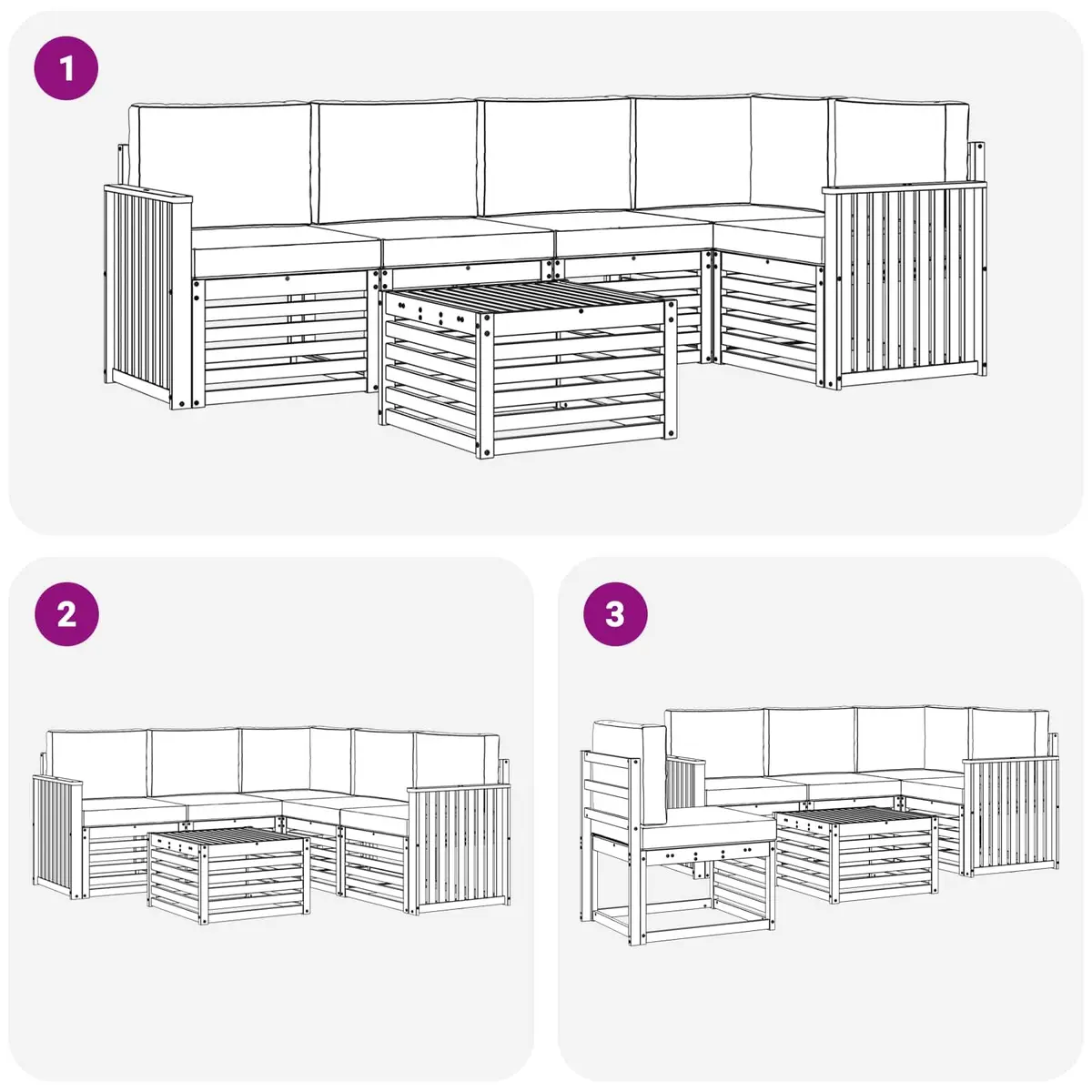 Modular Sectional Sofa Set 6 Pieces Outdoor Garden Furniture Natural Acacia Wood Anthracite Cushions