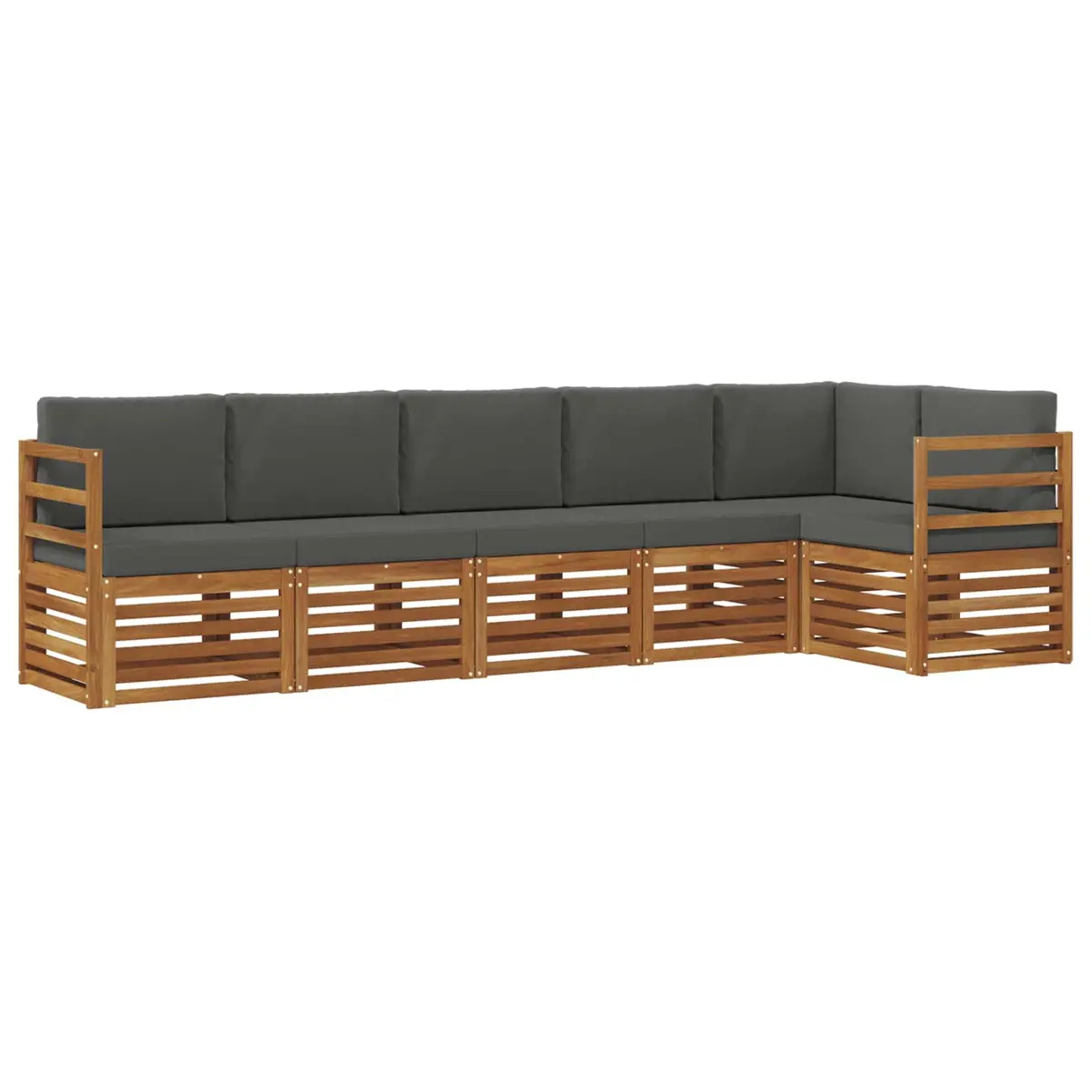 Sectional Sofa Set Modular Natural Anthracite 6 Piece Solid Acacia Wood Outdoor Garden Furniture