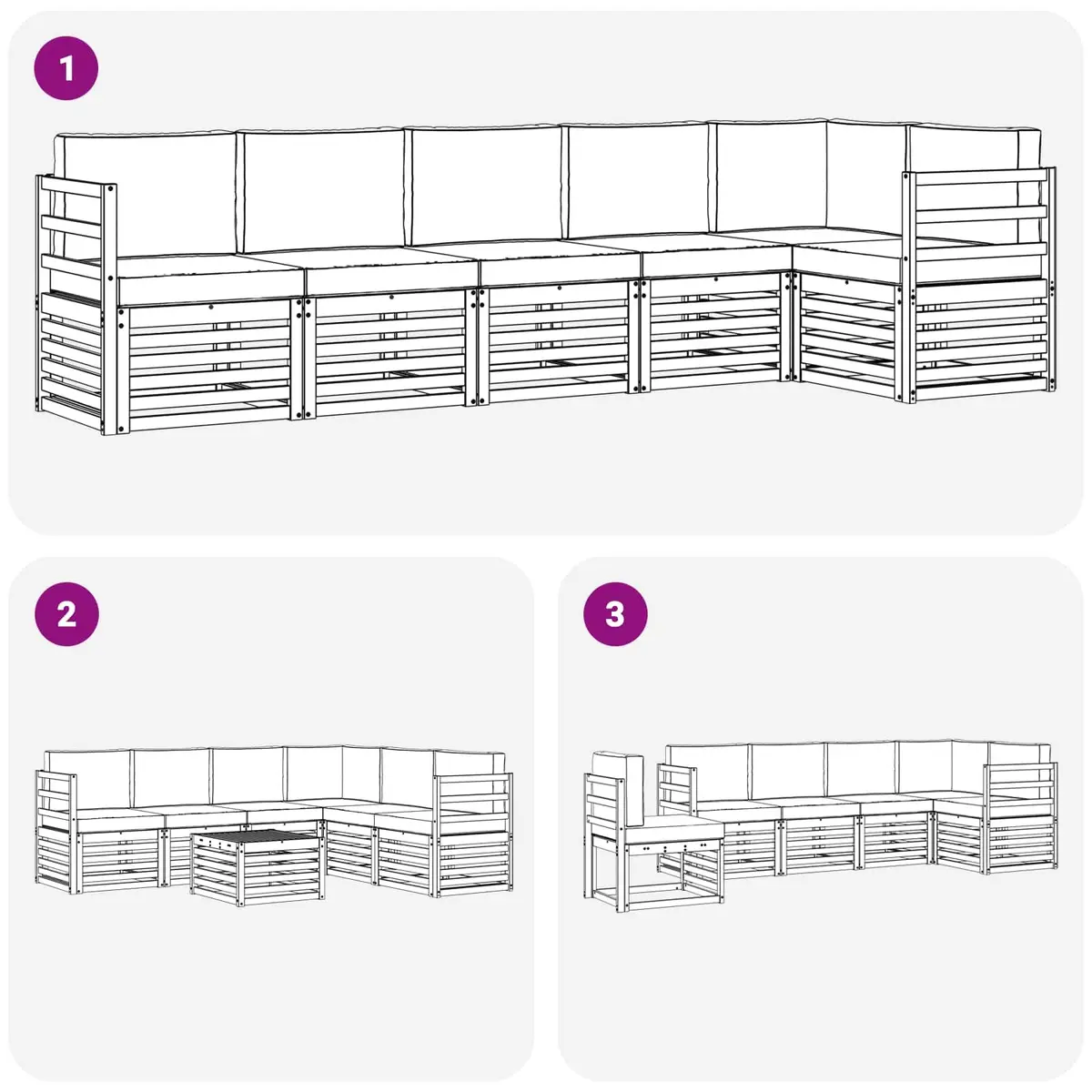 Sectional Sofa Set Modular Natural Anthracite 6 Piece Solid Acacia Wood Outdoor Garden Furniture
