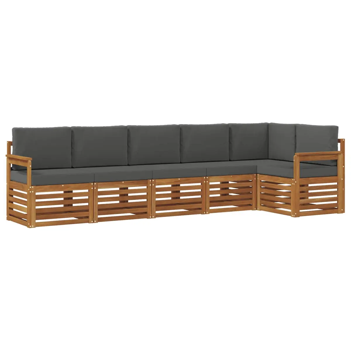 Sectional Sofa Set Modern 6 Piece Outdoor Garden Furniture Solid Acacia Wood Natural Anthracite Cushion