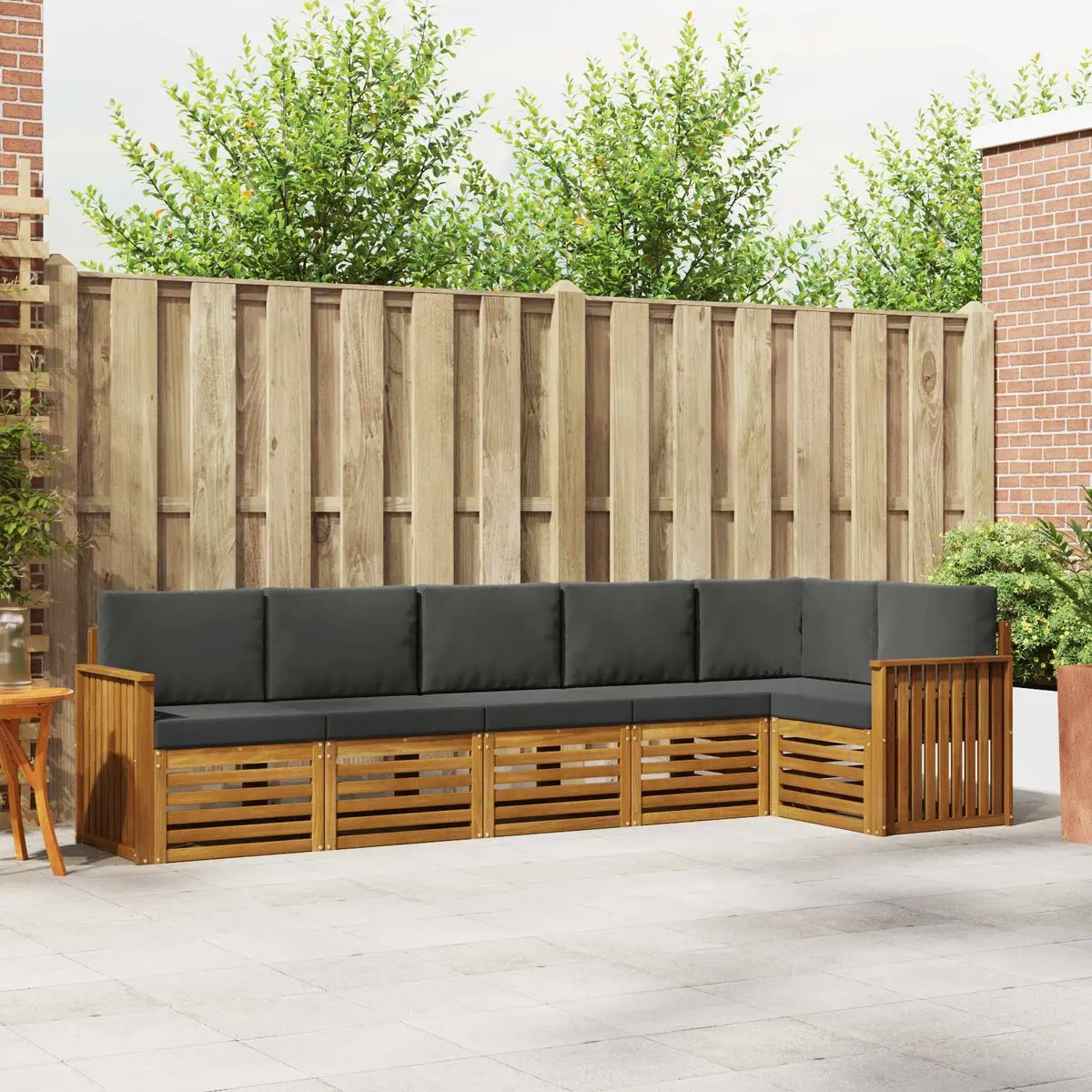 Sectional Sofa Set Modern Natural Anthracite 6 Pieces Solid Acacia Wood