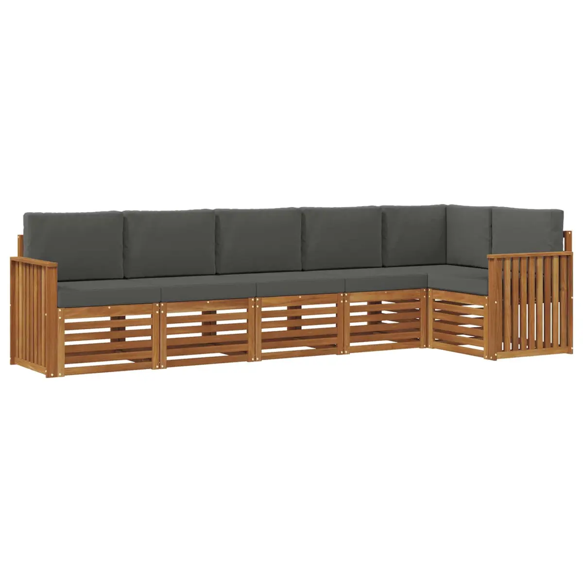Sectional Sofa Set Modern Natural Anthracite 6 Pieces Solid Acacia Wood