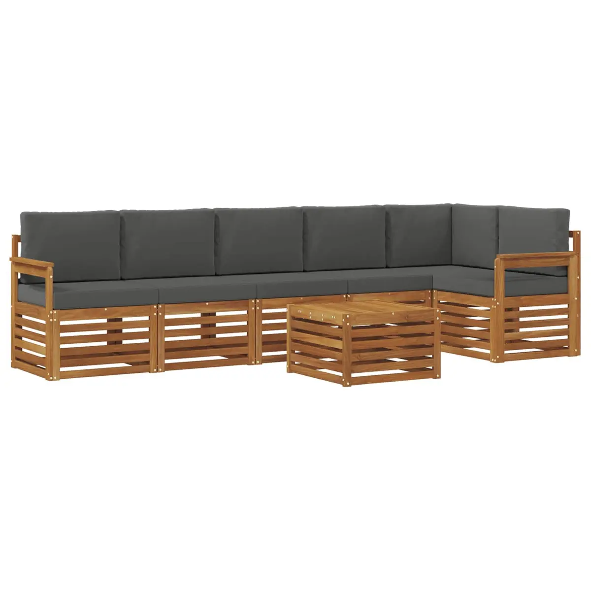 Sectional Sofa Set Modern Natural Anthracite 7 Piece Solid Acacia Wood Outdoor Garden Patio Furniture