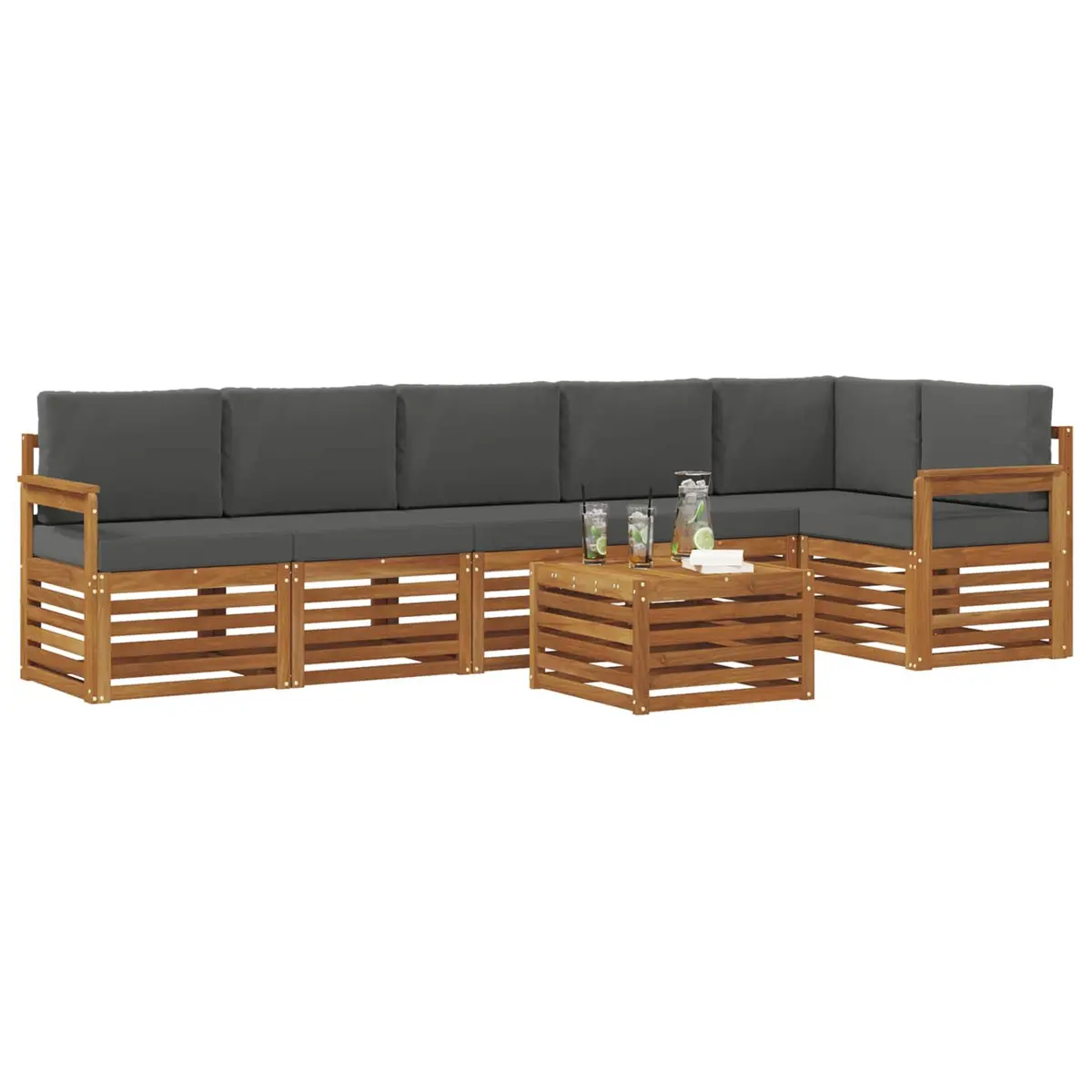 Sectional Sofa Set Modern Natural Anthracite 7 Piece Solid Acacia Wood Outdoor Garden Patio Furniture