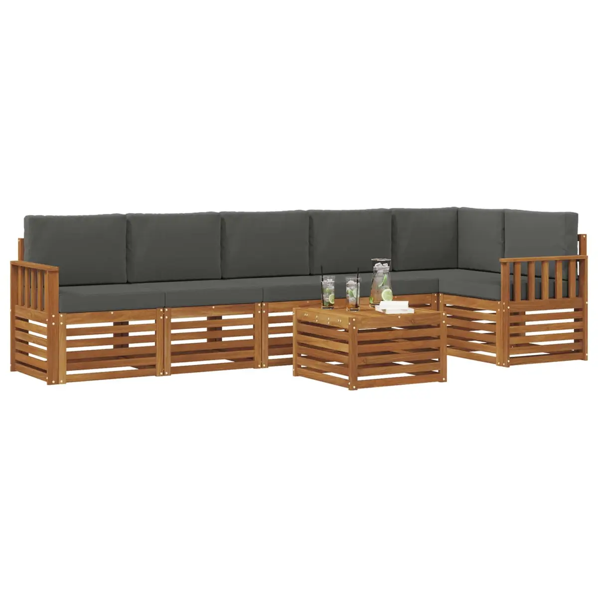 Sectional Sofa Set Modular Outdoor Garden Patio Furniture 7 Piece Solid Acacia Wood Natural Anthracite