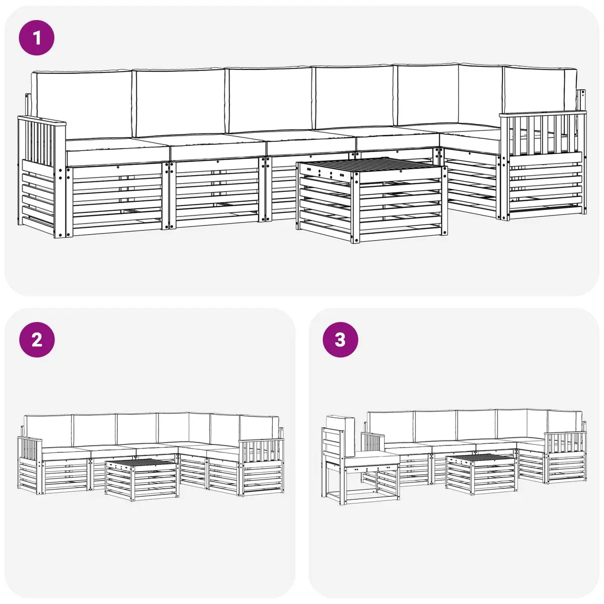 Sectional Sofa Set Modular Outdoor Garden Patio Furniture 7 Piece Solid Acacia Wood Natural Anthracite