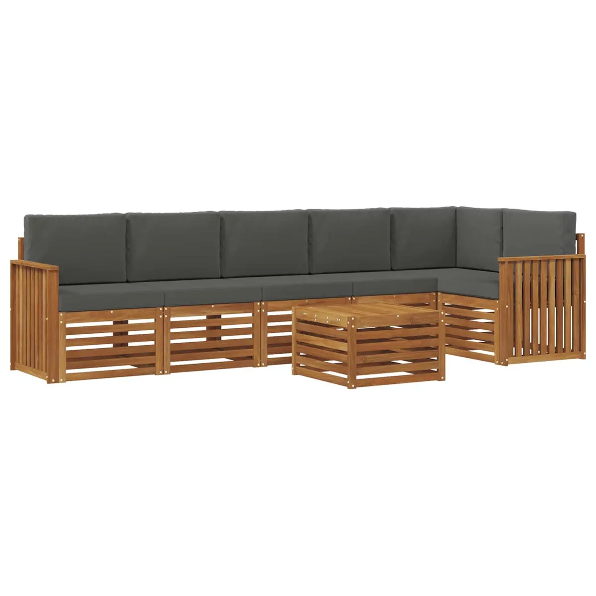 Outdoor Sectional Sofa Set Modern 7 Piece Natural Acacia Wood Anthracite