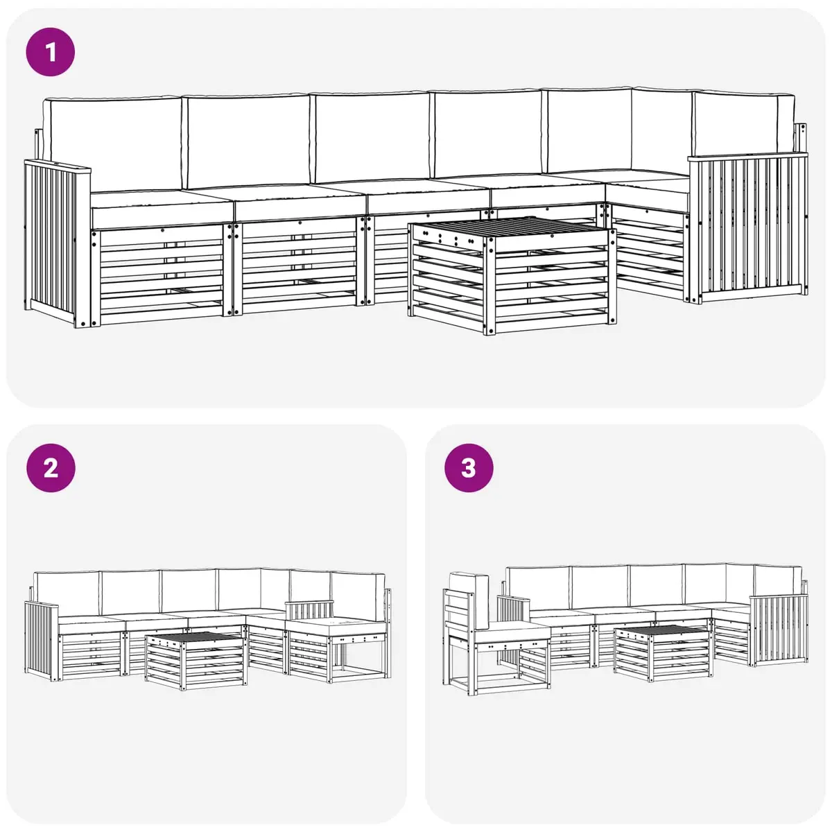 Outdoor Sectional Sofa Set Modern 7 Piece Natural Acacia Wood Anthracite