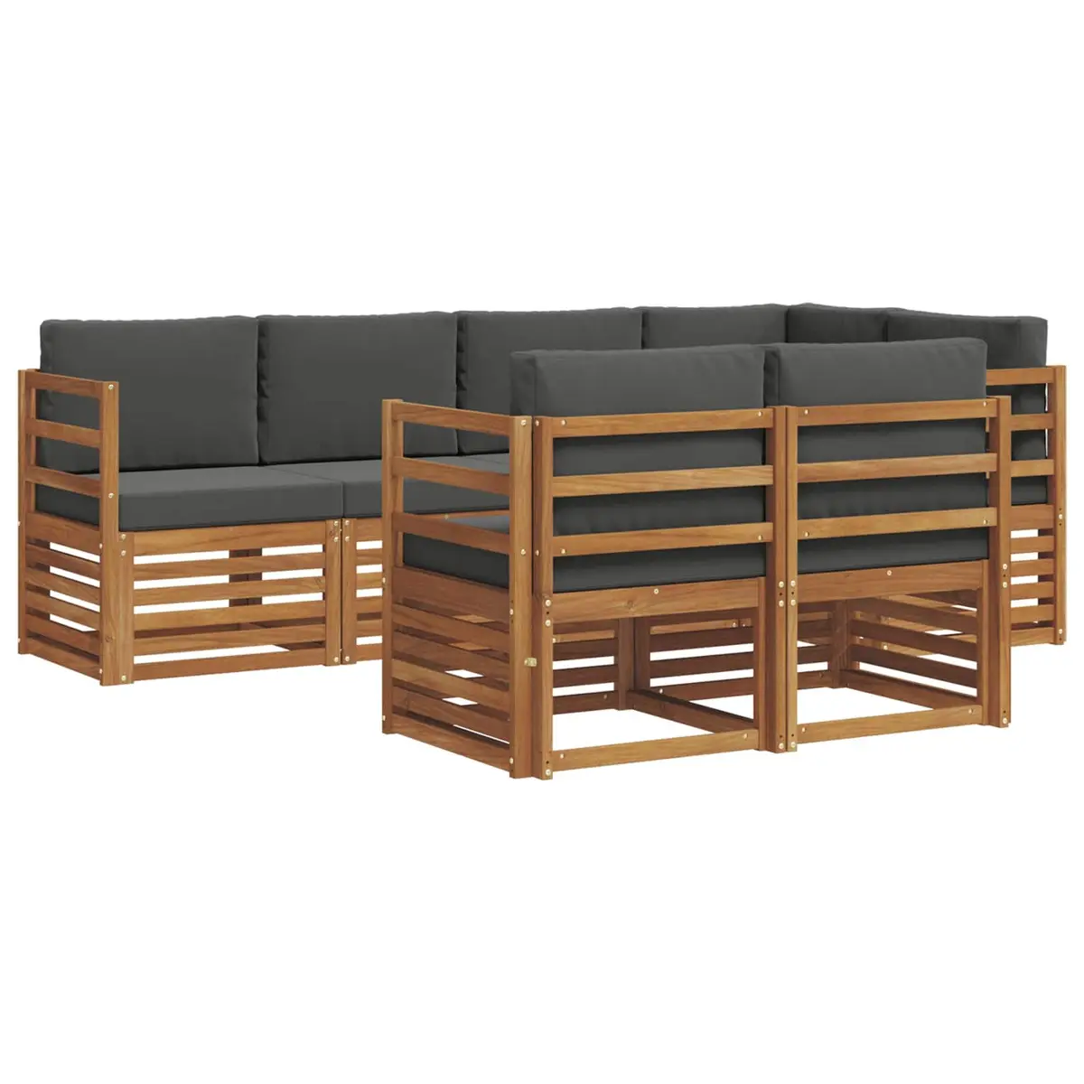 Sectional Sofa Set Natural Anthracite 7 Piece Solid Acacia Wood Outdoor Garden Furniture