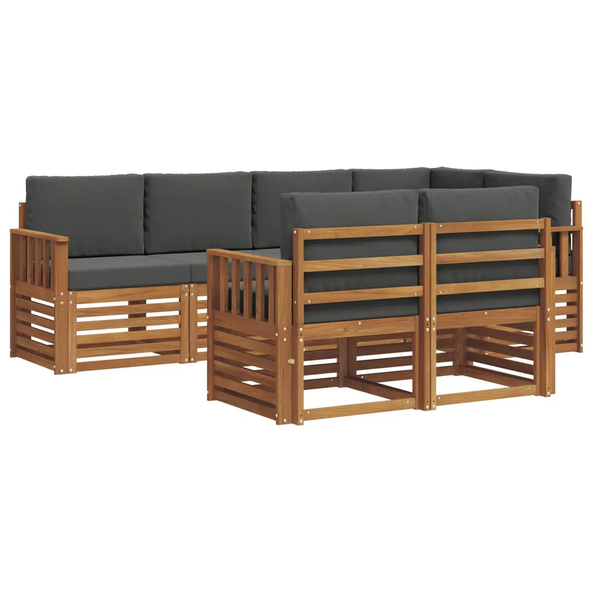 Sectional Sofa Set Modular Natural Anthracite 7 Piece Solid Acacia Wood
