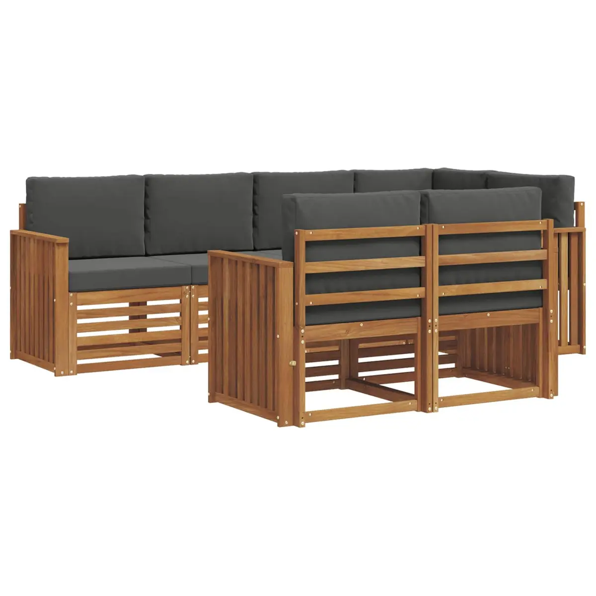 Outdoor Sectional Sofa Set Modern Natural Anthracite Solid Acacia Wood 7 Piece