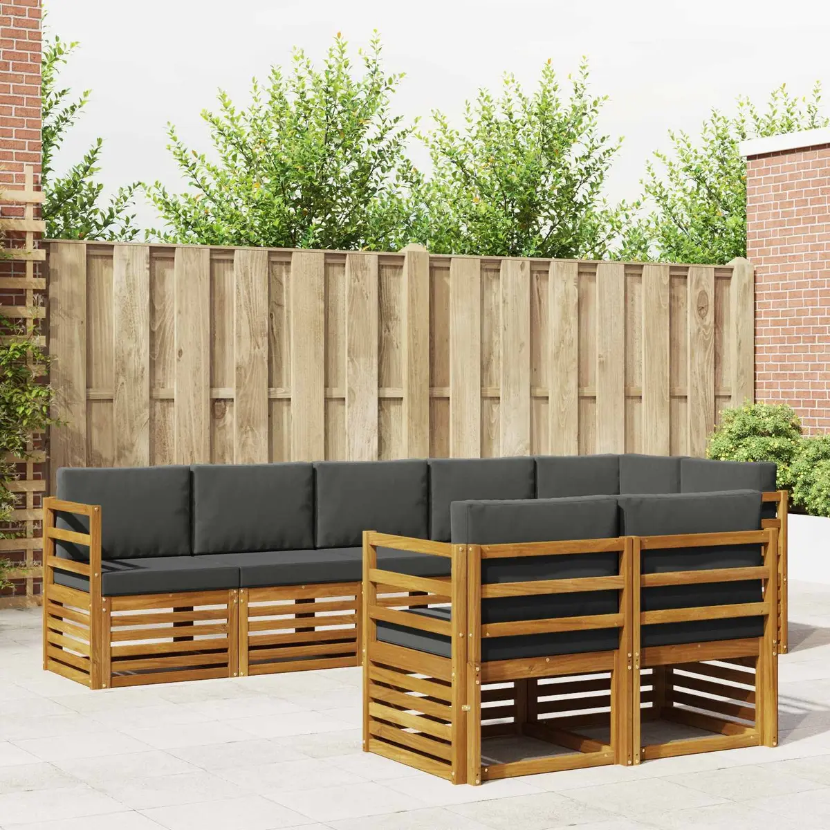 Modular Outdoor Sofa Set 8 Piece Natural Anthracite Solid Acacia Wood