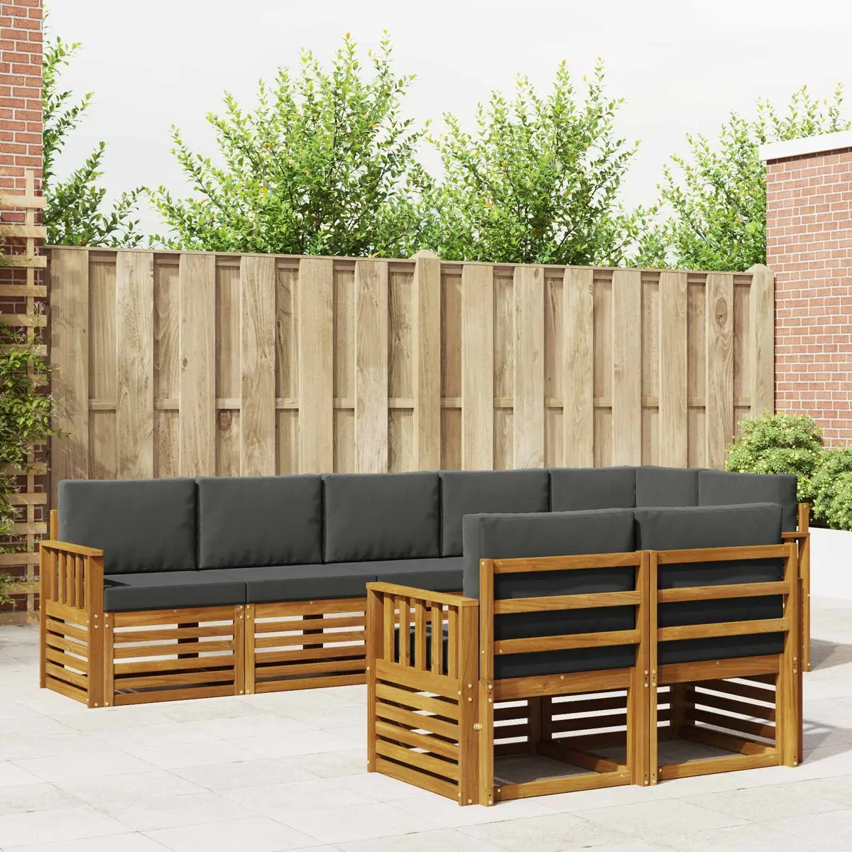 Outdoor Sofa Set Modular 8 Pieces Natural Anthracite Solid Acacia Wood
