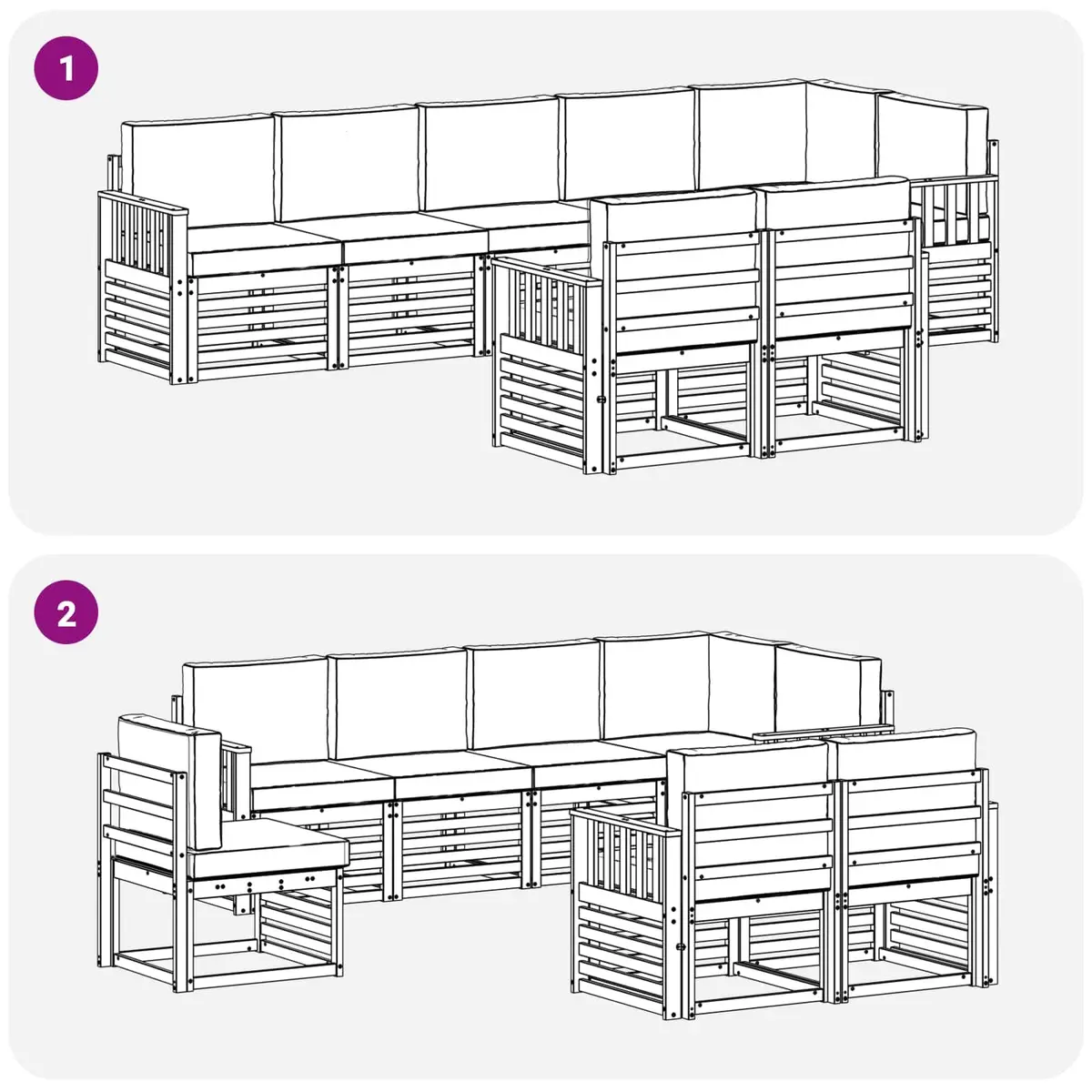 Outdoor Sofa Set Modular 8 Pieces Natural Anthracite Solid Acacia Wood