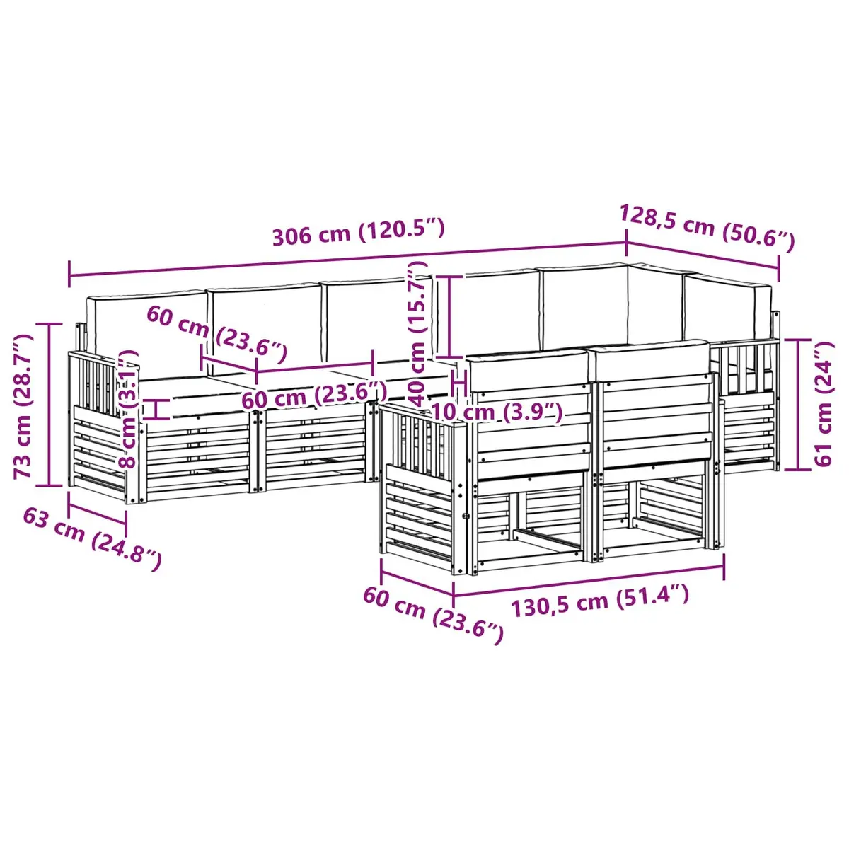 Outdoor Sofa Set Modular 8 Pieces Natural Anthracite Solid Acacia Wood