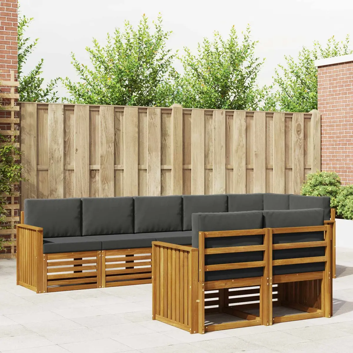 Outdoor Sofa Set Modular 8 Piece Natural Anthracite Solid Wood