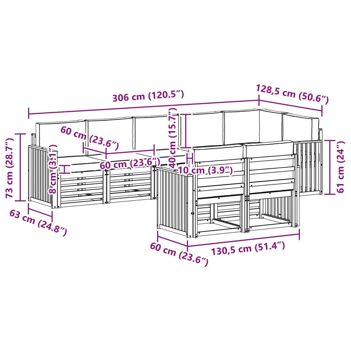 Outdoor Sofa Set Modular 8 Piece Natural Anthracite Solid Wood