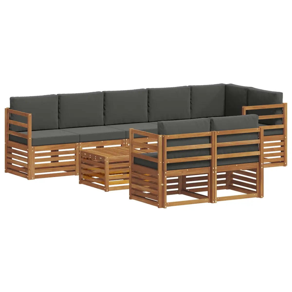 9 Piece Outdoor Sectional Sofa Set Modular Natural Acacia Wood