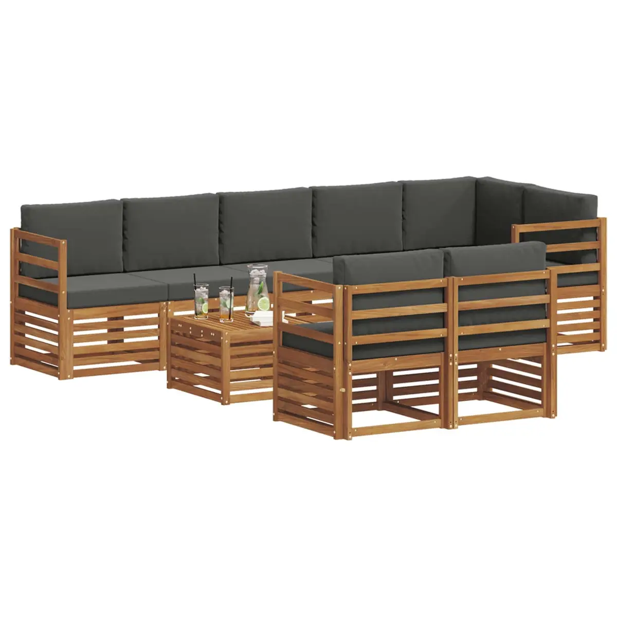 9 Piece Outdoor Sectional Sofa Set Modular Natural Acacia Wood