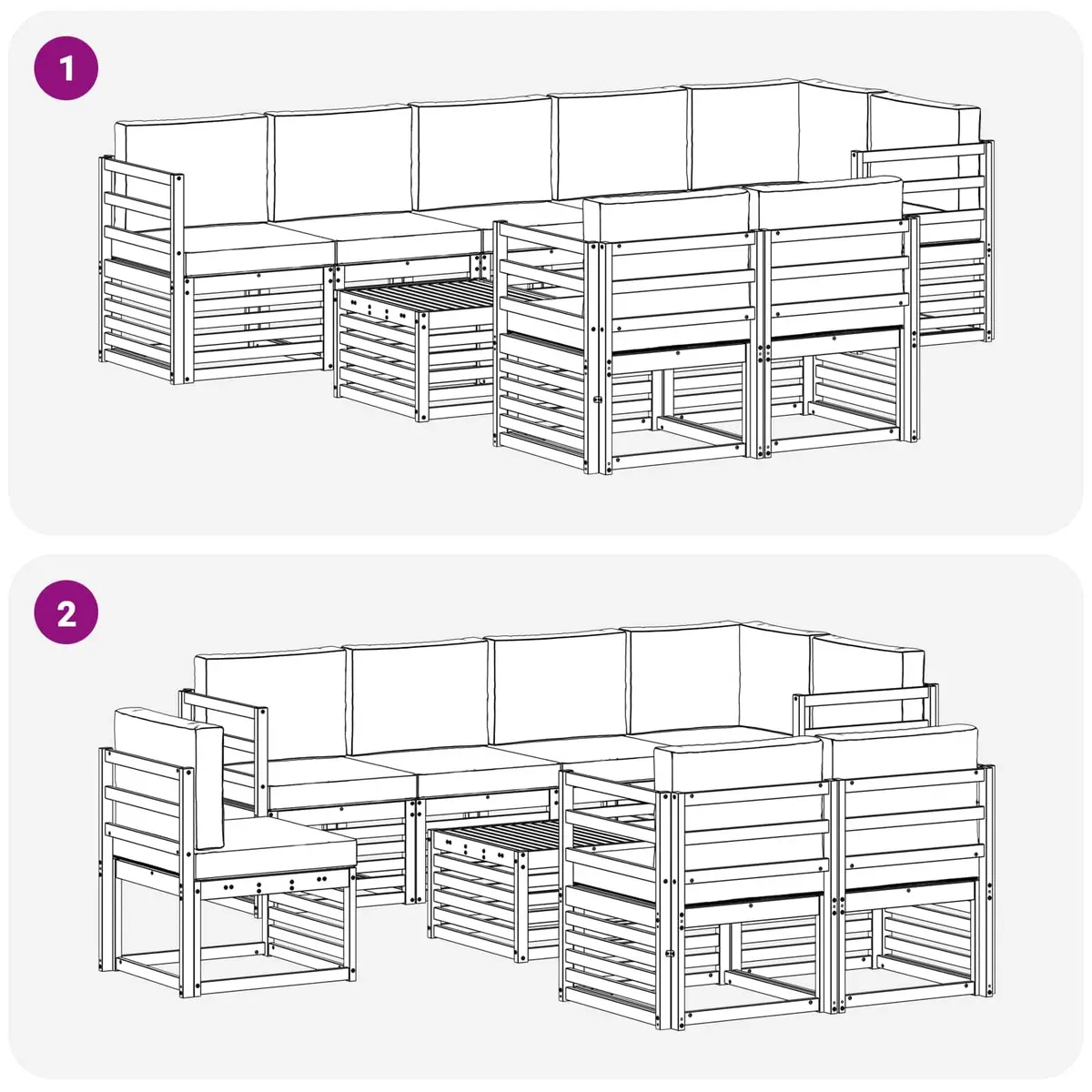 9 Piece Outdoor Sectional Sofa Set Modular Natural Acacia Wood