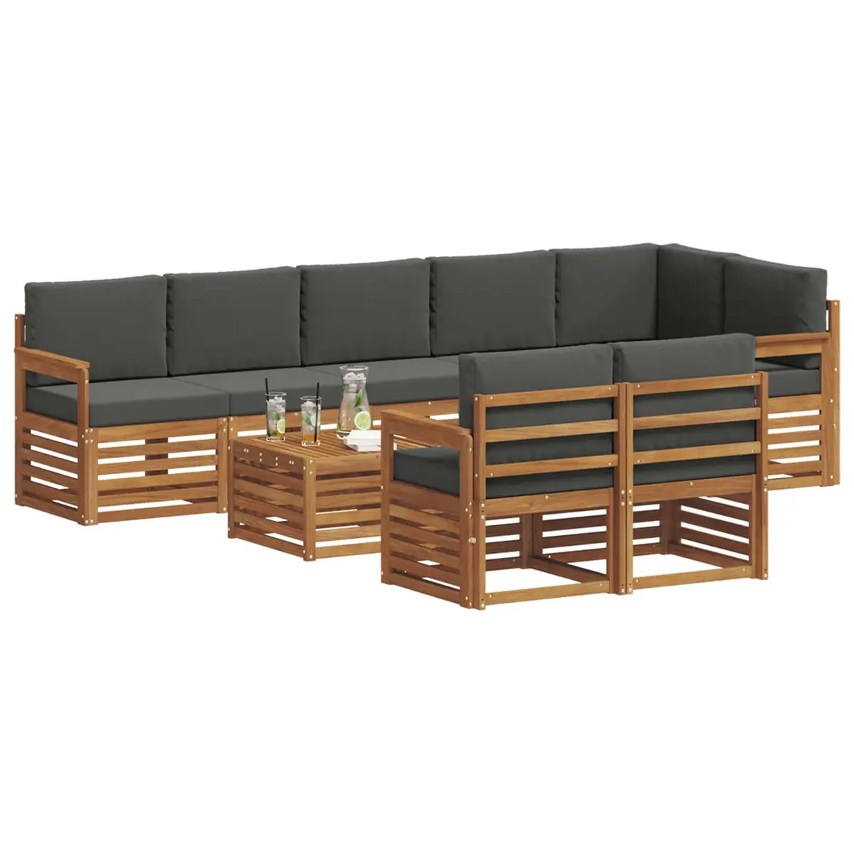 Outdoor Sectional Sofa Set Modular Contemporary 9 Piece Solid Acacia Wood Natural Anthracite