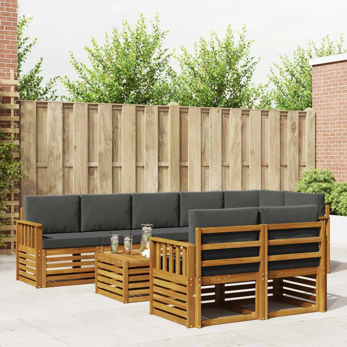 9 Piece Outdoor Sectional Sofa Set Modern Modular Natural Solid Acacia Wood