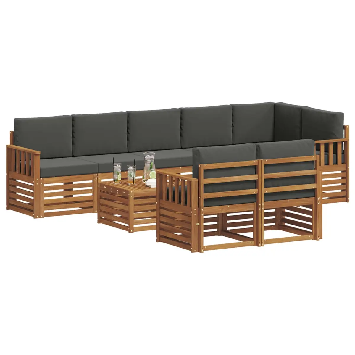 9 Piece Outdoor Sectional Sofa Set Modern Modular Natural Solid Acacia Wood
