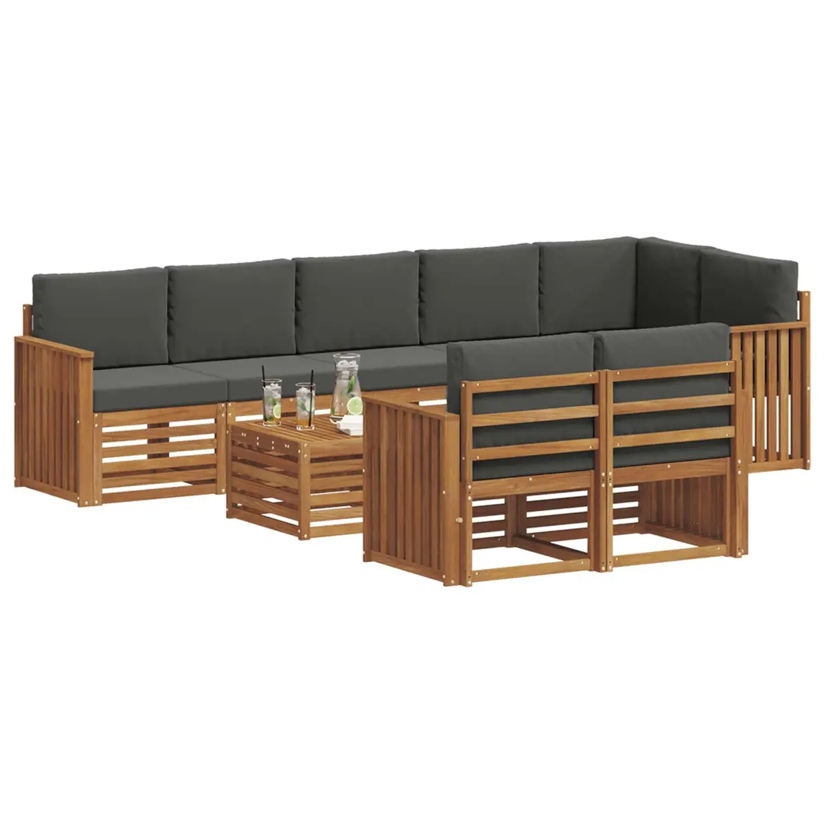 Outdoor Sectional Sofa Set 9 pcs Modular Garden Furniture Solid Acacia Wood