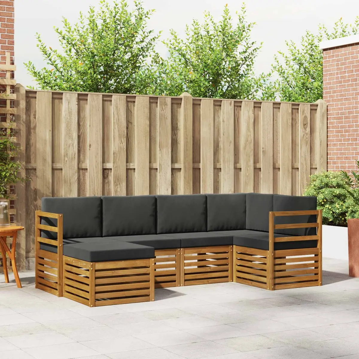 Sectional Sofa Set Modular Natural Anthracite 6 Pieces Solid Acacia Wood