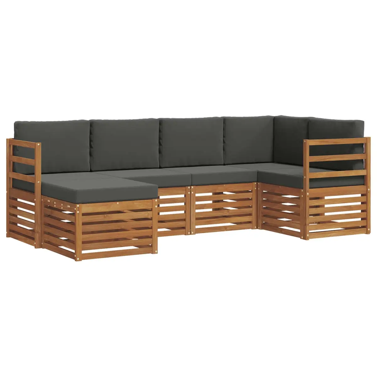 Sectional Sofa Set Modular Natural Anthracite 6 Pieces Solid Acacia Wood