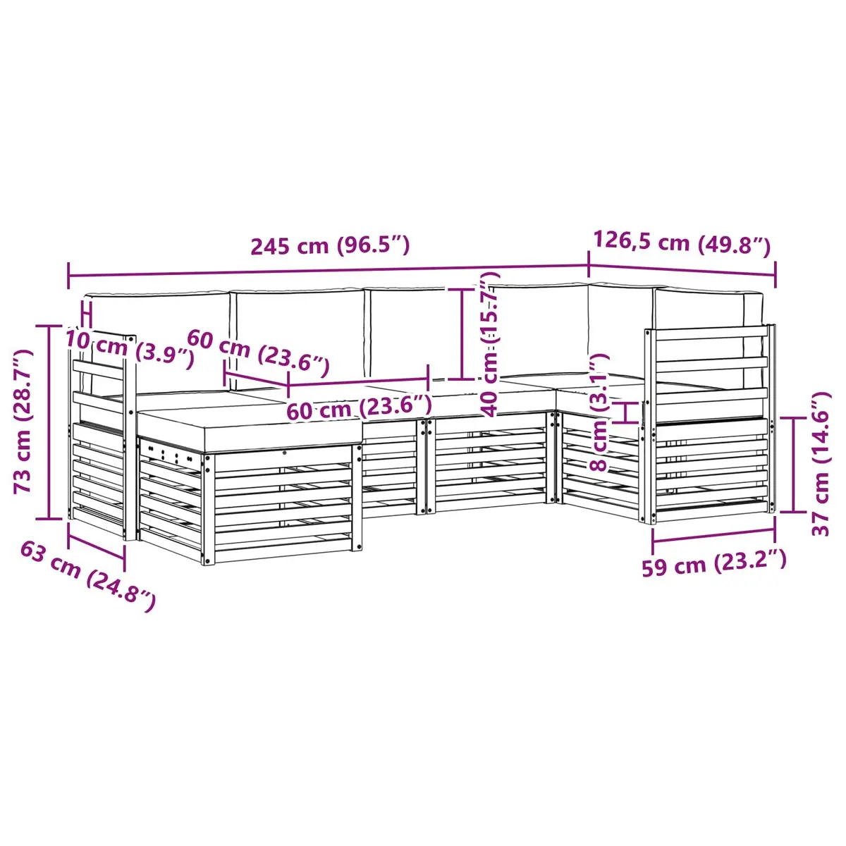 Sectional Sofa Set Modular Natural Anthracite 6 Pieces Solid Acacia Wood