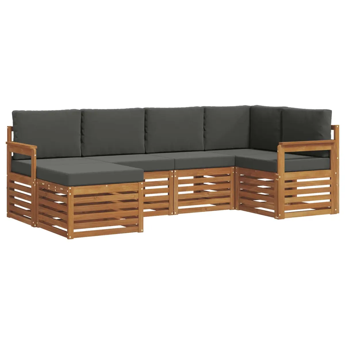 Outdoor Sectional Sofa Set Modular 6 Piece Natural Acacia Wood Lacquered