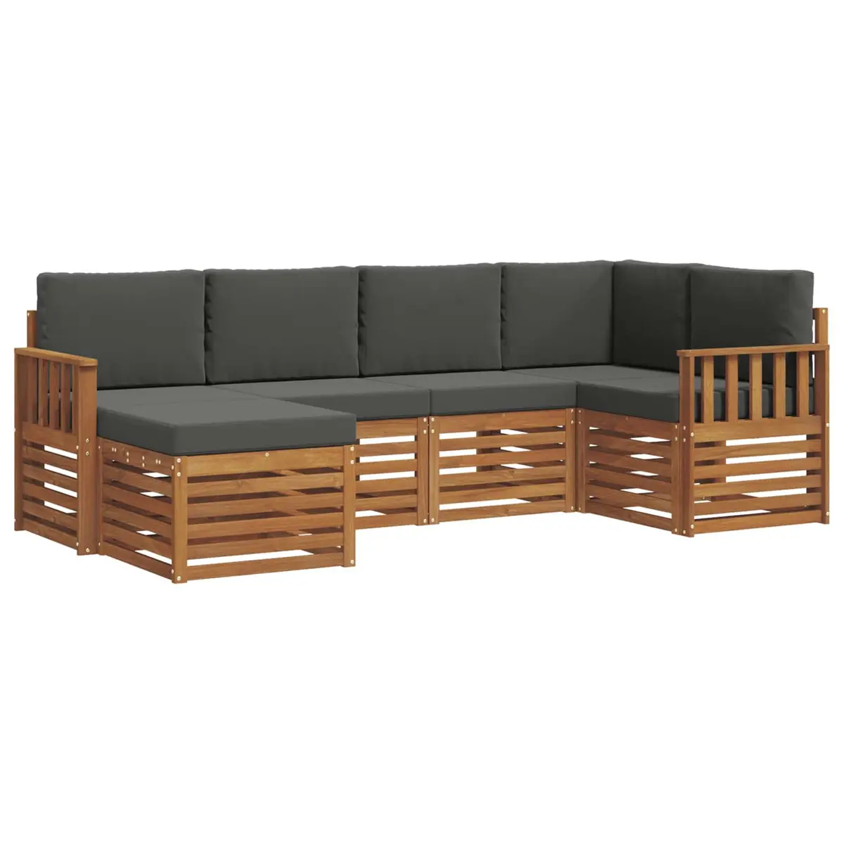 Outdoor Sectional Sofa Set Modular 6 Pieces Natural Anthracite Solid Acacia Wood