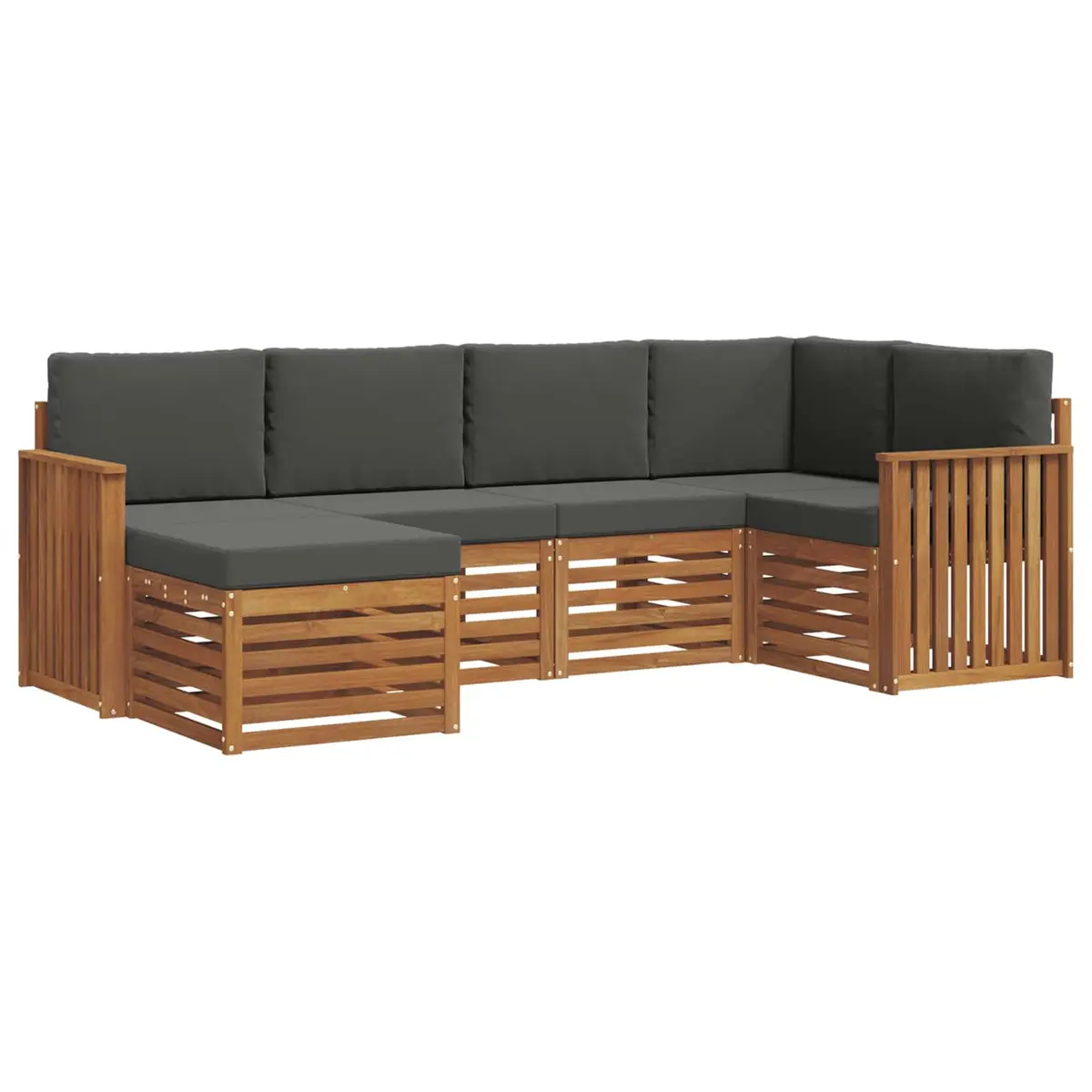 Sectional Sofa Set Modular 6 Pieces Natural Anthracite Solid Acacia Wood