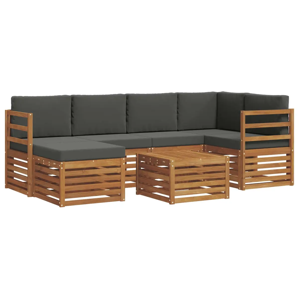 Sectional Sofa Set Outdoor Furniture Natural Acacia Wood 7 Pieces