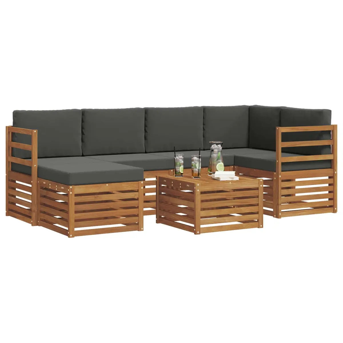 Sectional Sofa Set Outdoor Furniture Natural Acacia Wood 7 Pieces