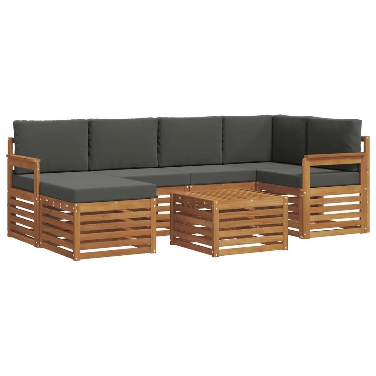Sectional Sofa Set Natural Anthracite 7 Pieces Solid Acacia Wood Outdoor Garden Furniture