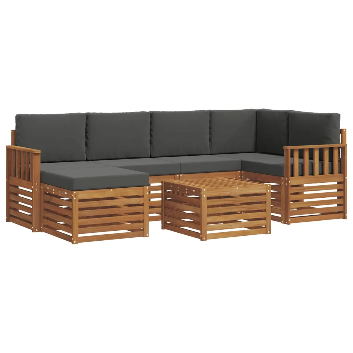 Sectional Sofa Set Outdoor Garden Furniture Natural Anthracite 7 Piece Solid Acacia Wood