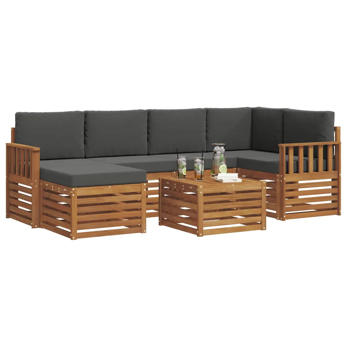 Sectional Sofa Set Outdoor Garden Furniture Natural Anthracite 7 Piece Solid Acacia Wood