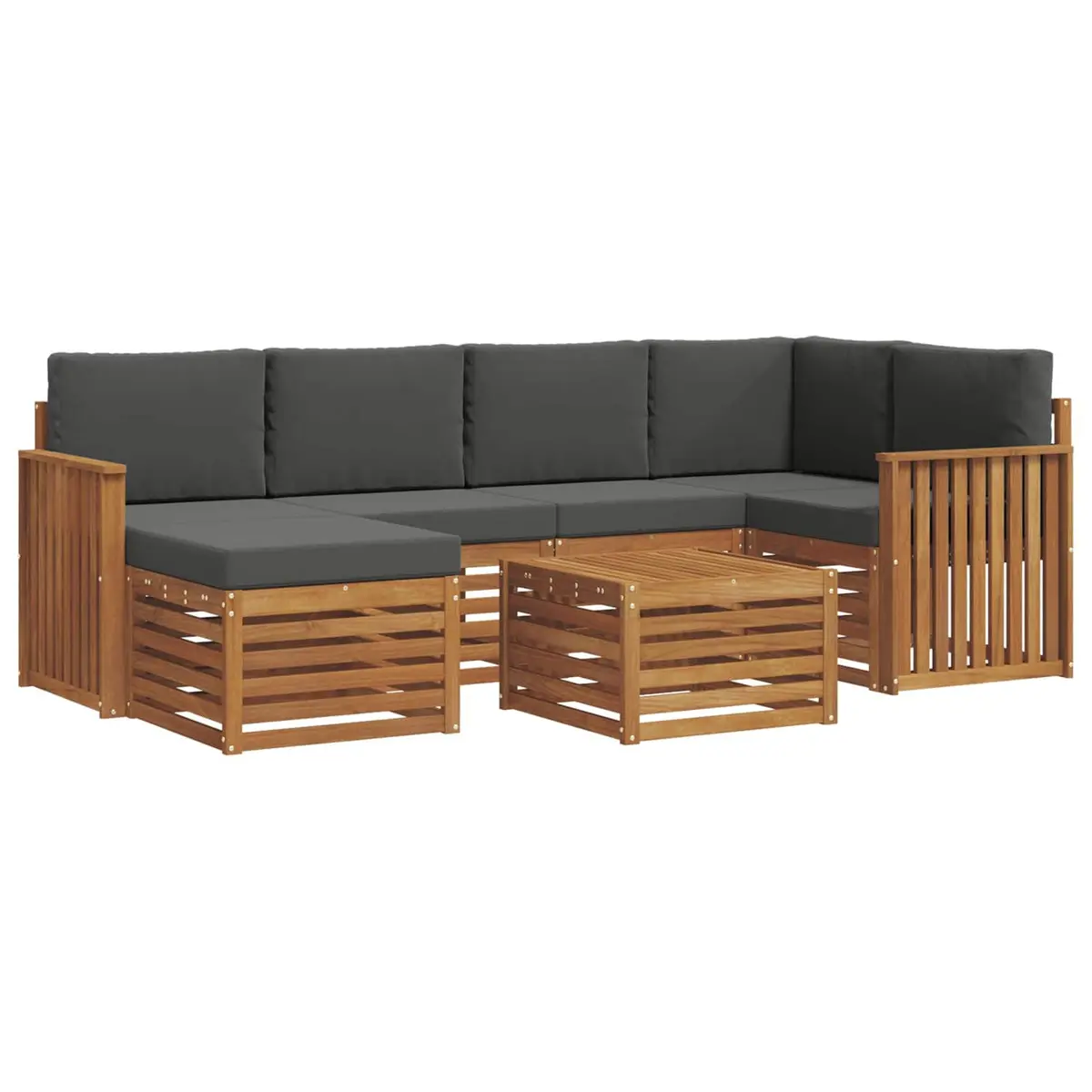 Sectional Sofa Set Modular Outdoor Garden Furniture 7 Pieces Solid Acacia Wood Natural and Anthracite