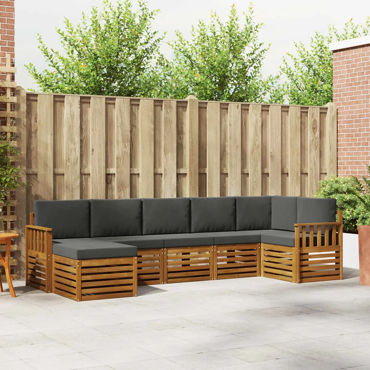 Sectional Sofa Set Modular 7 Piece Outdoor Garden Furniture Natural Acacia Wood Anthracite