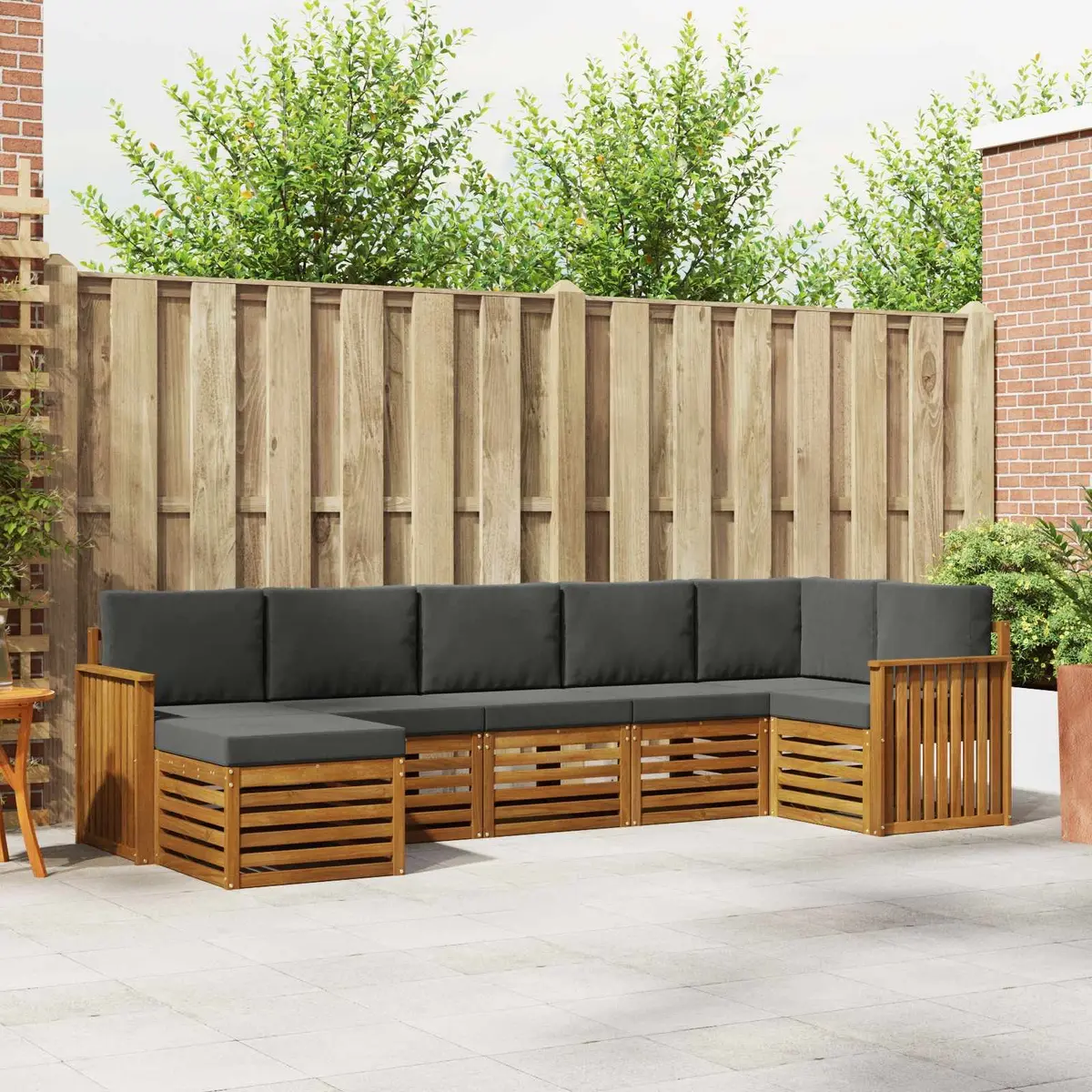 Sectional Sofa Set Natural Anthracite 7 Pieces Solid Acacia Wood Outdoor Garden Furniture