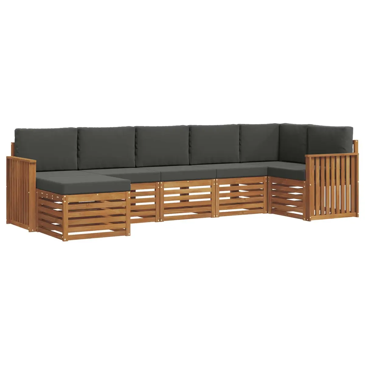 Sectional Sofa Set Natural Anthracite 7 Pieces Solid Acacia Wood Outdoor Garden Furniture