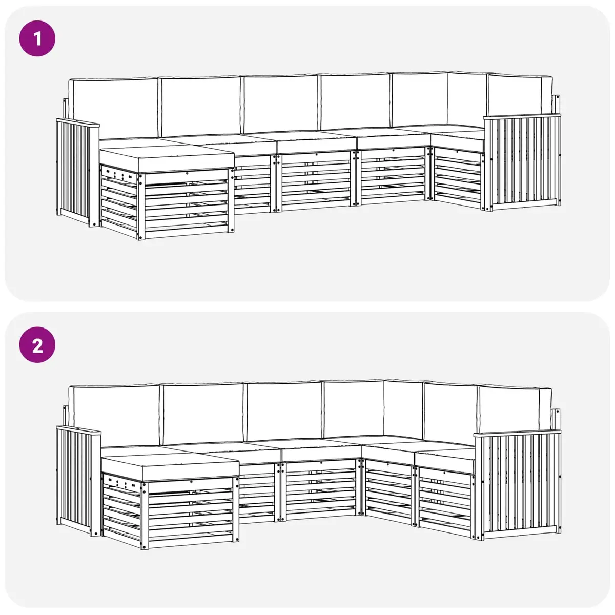 Sectional Sofa Set Natural Anthracite 7 Pieces Solid Acacia Wood Outdoor Garden Furniture